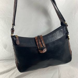 Genuine vintage BRAHMIN black and brown leather shoulder bag croc pattern